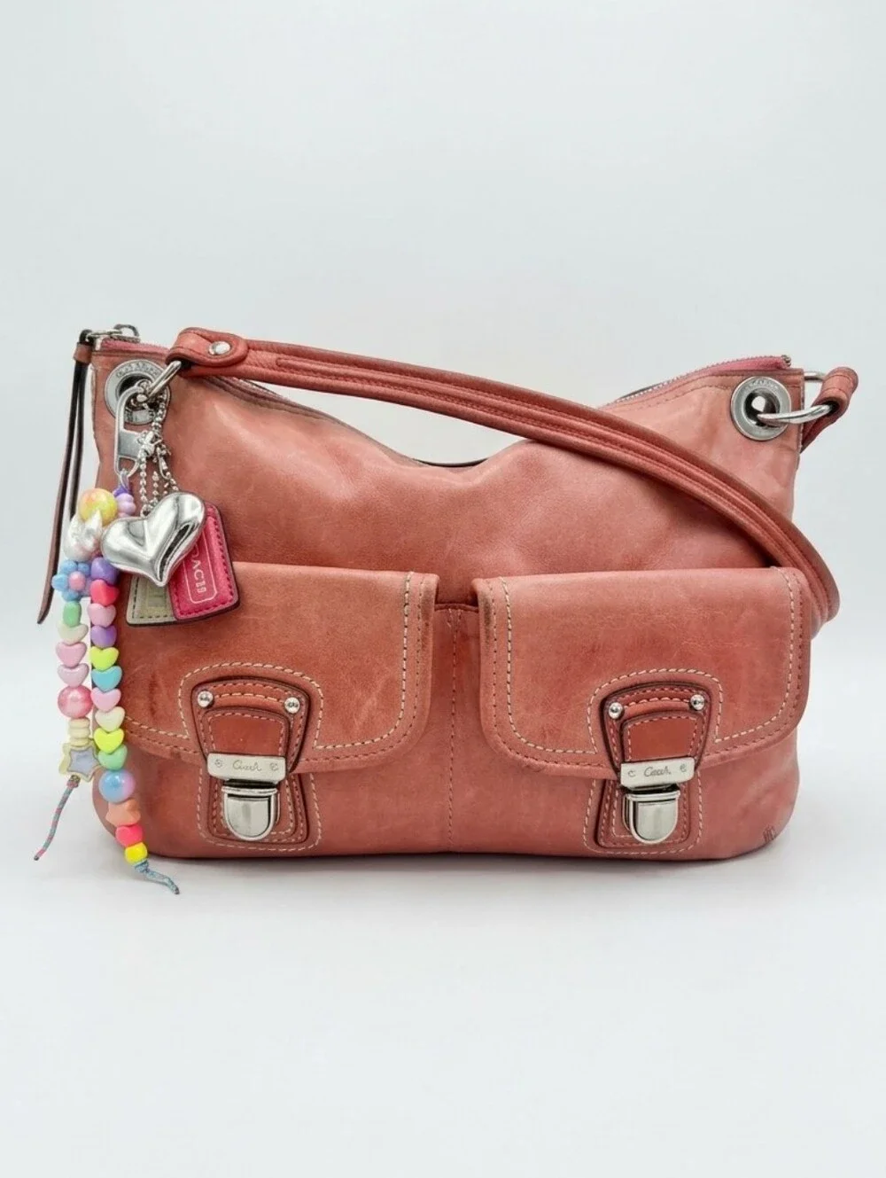 🚨 VINTAGE Coach Poppy Hippie Distressed Leather Crossbody Salmon Pink 🚨